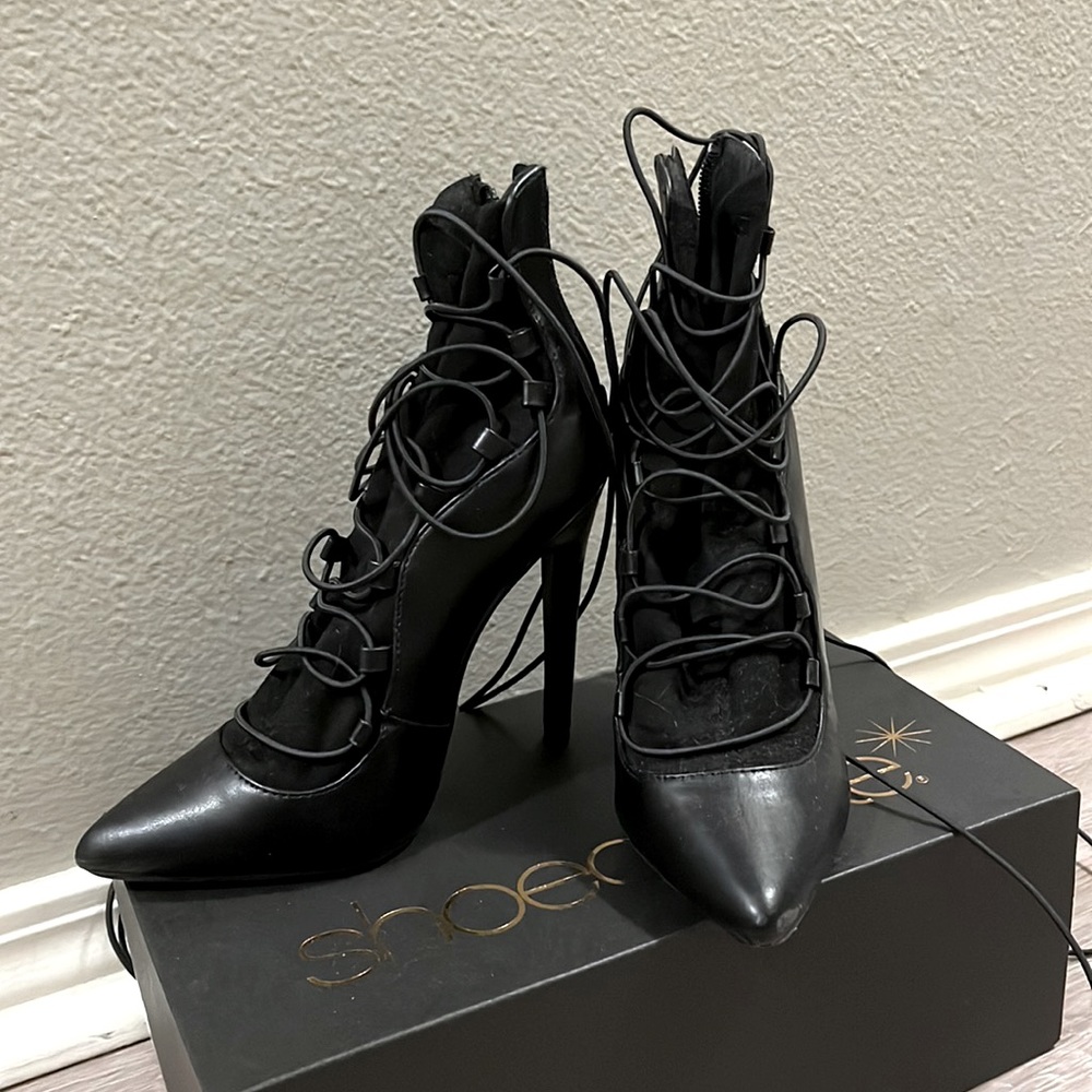 Black Lace-up Sock Stiletto Heels